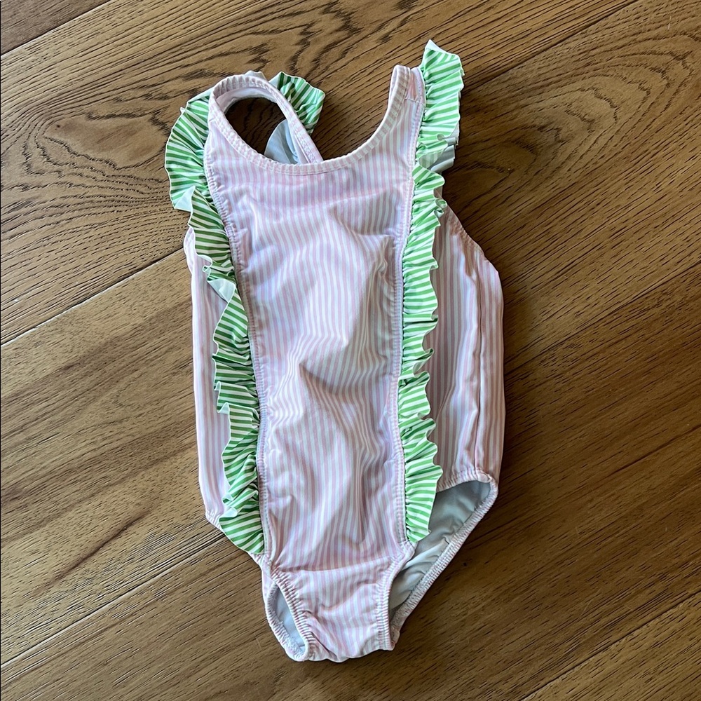 Little English Pink and Green Striped Swimsuit